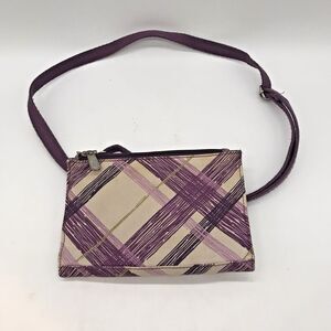 Thirty-One Cross Town Crossbody Purse Plum Plaid Double Zip Wallet Adjustable
